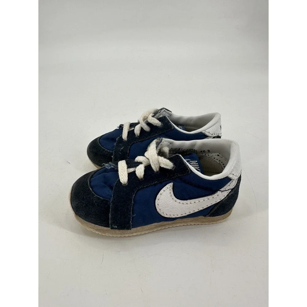 RARE Vintage 80s NIKE Baby Toddler Shoes Blue Suede Sneakers #830305 Size‎ 3.5
